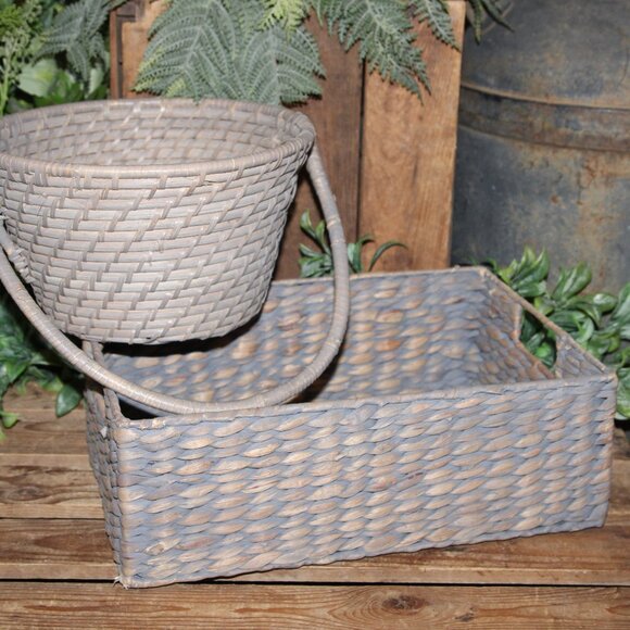NEW Pr. of Shabby Gray Washed French Country Farmhouse Storage or Decor Baskets - Picture 1 of 8
